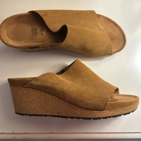 Birkenstock Papillio Tan Suede Wedge Mules - Picture 3 of 9